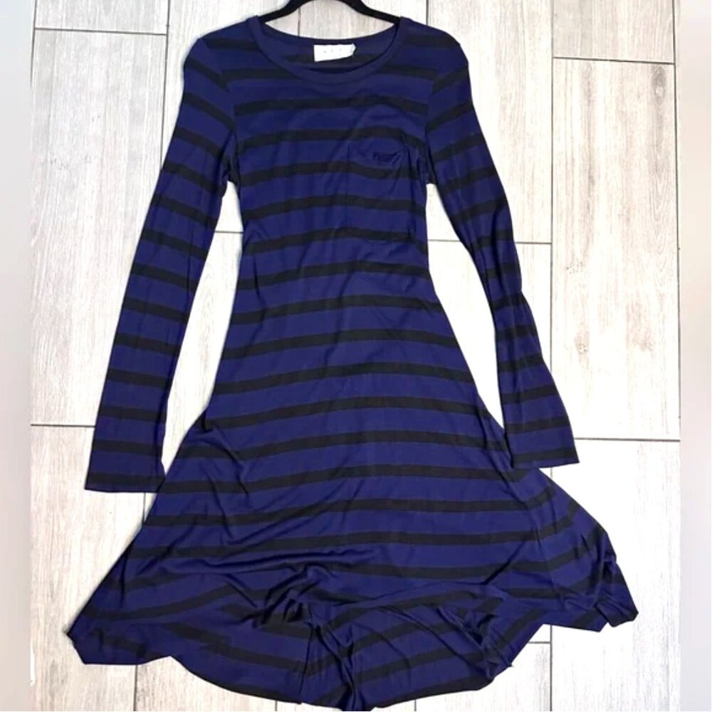 A.L.C. Black Blue Striped Midi Dress.